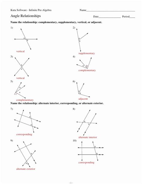 50 Angle Pair Relationships Practice Worksheet