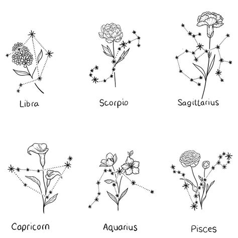 Unique Zodiac Sign Tattoos With Flowers And Stars