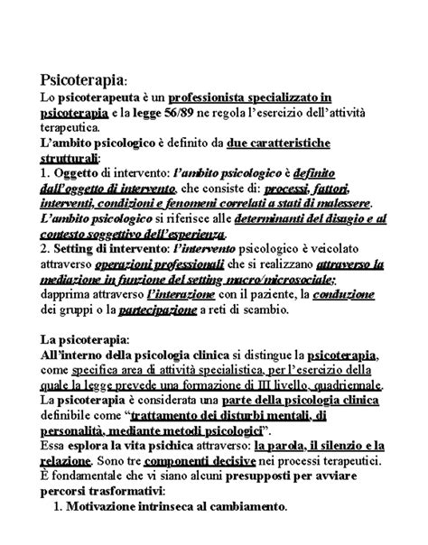 Psicoterapia Riassunto Psicologia Clinica Psicoterapia Lo