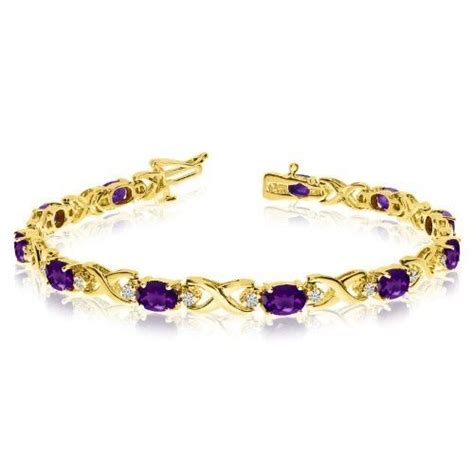 K Yellow Gold Natural Amethyst And Diamond Tennis Bracelet Women S