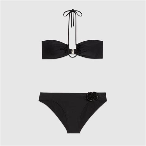 Sparkling Jersey Bikini With Double G In Black Gucci Us