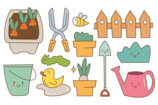 Kawaii Garden Doodle Set Vector Graphic By DEEMKA STUDIO Creative Fabrica