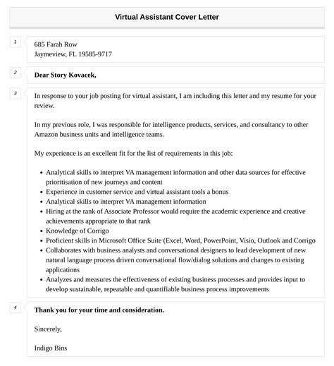 Virtual Assistant Cover Letter Velvet Jobs