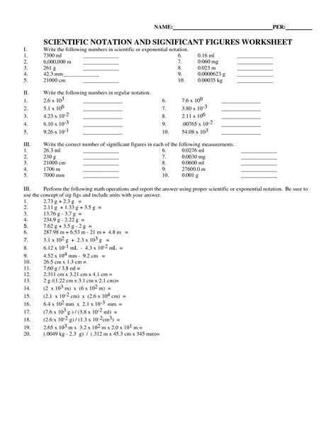 Scientific Notation And Significant Figures Worksheet — Db