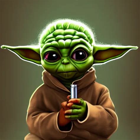 Digital Illustion Of Baby Yoda Smoking A Hooka Stable Diffusion