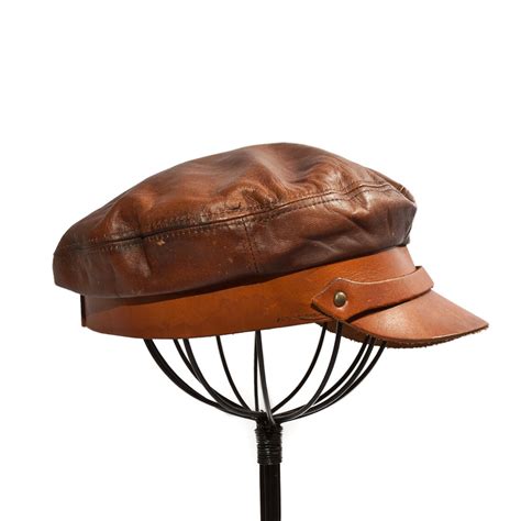 Vintage All Leather Biker Newsboy Hat Cabby Cap By Henschel Etsy