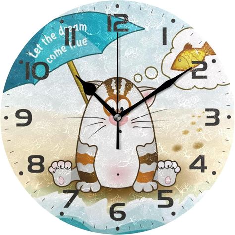gzhjmy funny cat fish cartoon wall clock  silent  ticking