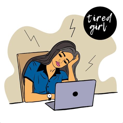 Premium Vector Tired Girl Sits At Table And Falls Asleep Working Late