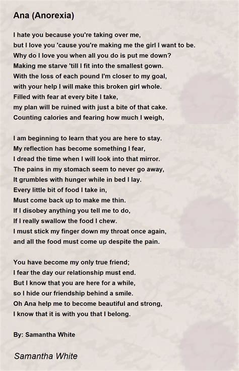 Ana Anorexia Ana Anorexia Poem By Samantha White