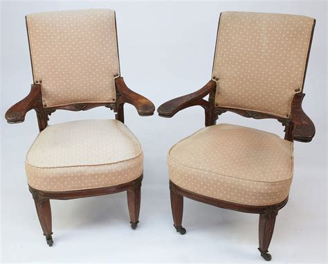 Pair Of Art Nouveau Carved And Polychromed Armchairs Early Th Century