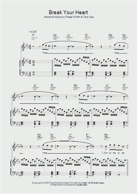 Break Your Heart Piano Sheet Music | OnlinePianist