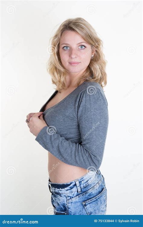 Profil De La Jeune Femme Sexy Blonde Fascinante D Isolement Sur Le Blanc Photo Stock Image Du