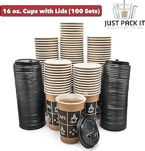 Amazon 100 Sets 16 Oz With Lids PREMIUM Paper Hot Coffee Cups With Lids Resealable