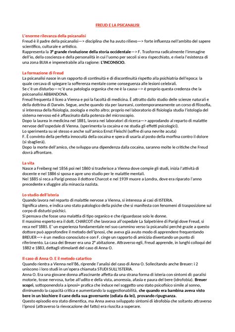 Freud E La Psicanalisi Schemi E Mappe Concettuali Di Filosofia Docsity