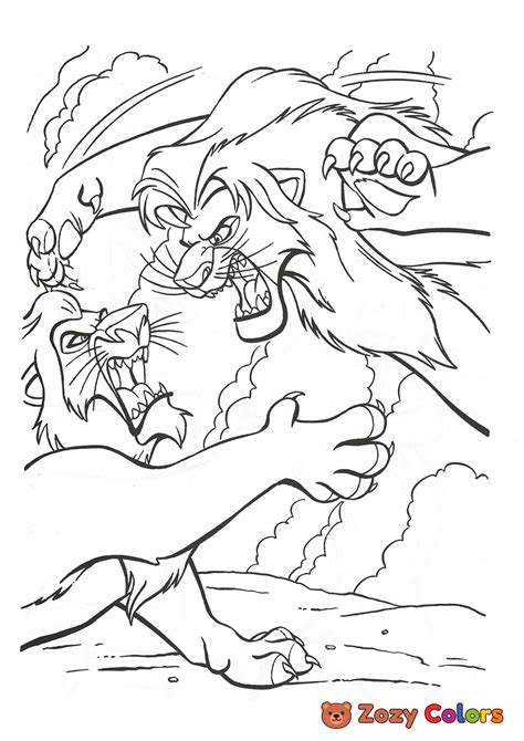 Free Mufasa And Scar Fighting Coloring Page