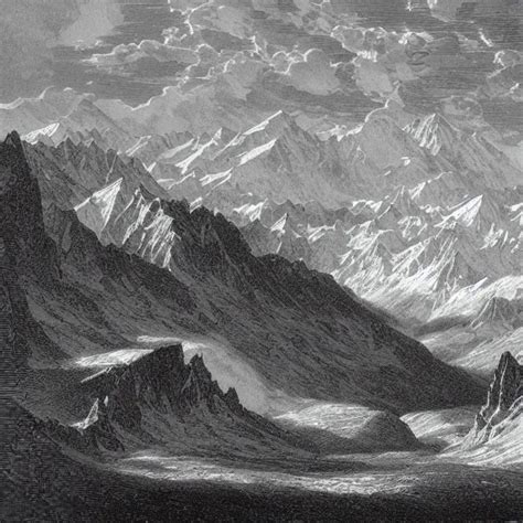 KREA An Engraving Of Mont Blanc In The Alps By Gustave Dore Foggy