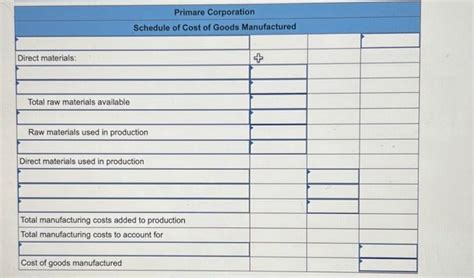 Solved Primare Corporation Has Provided The Following Data Chegg