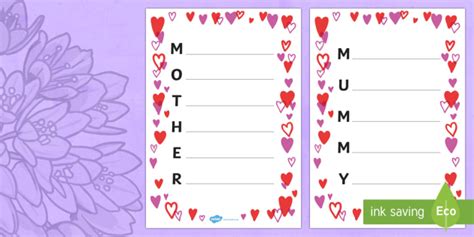 Mother S Day Acrostic Poem Template Australia Twinkl