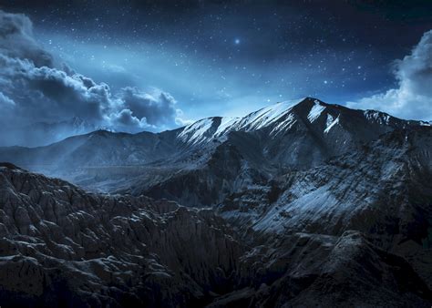 snow mountains landscape  night poster mountains  night mountain