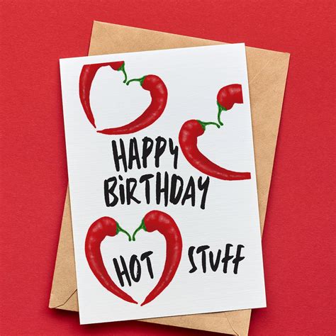 Hot Stuff Birthday Card Chilli Pepper Design Happy Birthday Hot Stuff