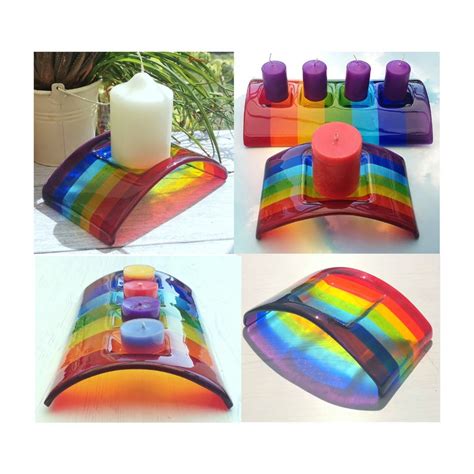 Handmade Fused Glass Curved Rainbow Bridge Candle Holder Etsy Uk