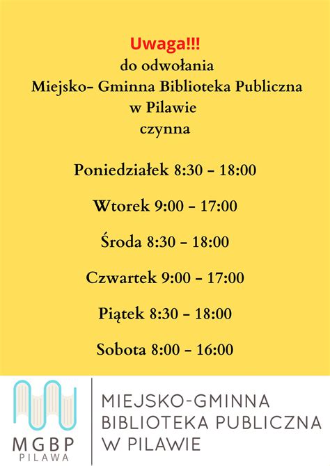 Nowe Godziny Otwarcia Biblioteki Miejsko Gminna Biblioteka Publiczna