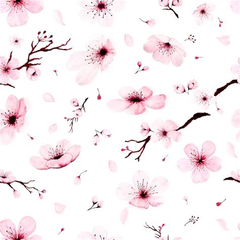 Premium Photo Seamless Pattern With Watercolor Sakura Branches Hand