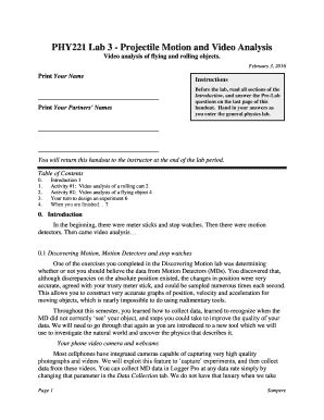 Fillable Online Physicscourses Syr Phy Lab Projectile Motion And