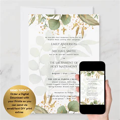 Traditional Wording Catholic Wedding Nuptial Mass Invitation Zazzle