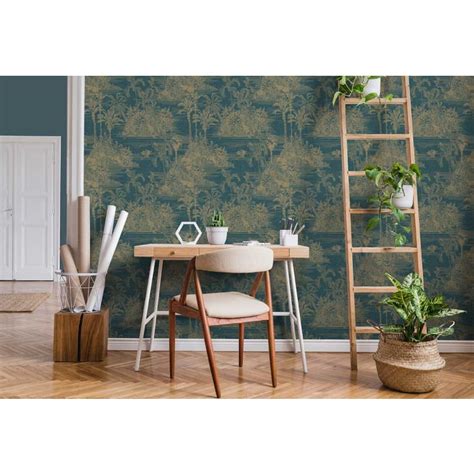 Tapete Exotischer Blauer Toile De Jouy Stil X Cm Maisons Du Monde