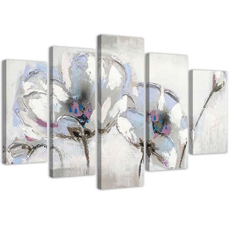 Impression Sur Toile En 5 Parties Fleurs Peintes En Blanc Wall Art Fr