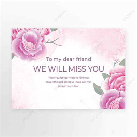 farewell card single sided greeting card floral template template