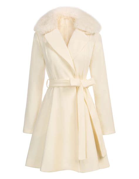 Belle Poque Women S Belted Trench Coat With Faux Fur Collar Vintage