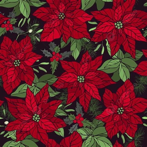 Vector Background Seamless Pattern With Hand Drawn Poinsettias And