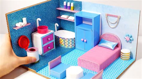 Diy Miniature Cardboard House Blue Vs Pink Bathroom And Bedroom