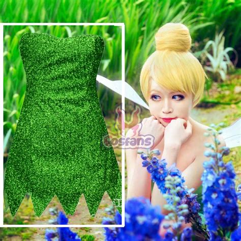 New Pixie Fairy Cosplay Costume Tinker Bell Green Adult Dress