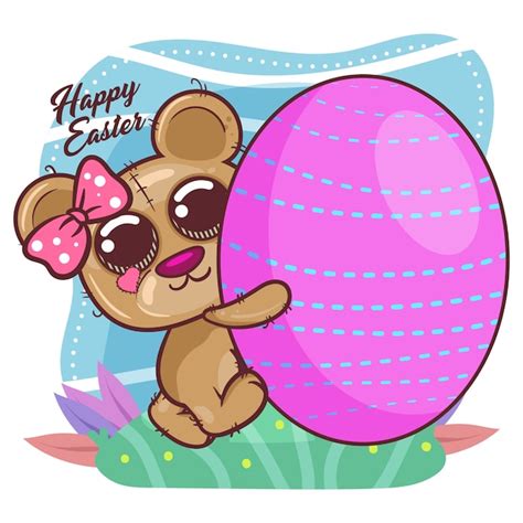 Cute Bear With Happy Easter Egg Vector Premium Vector