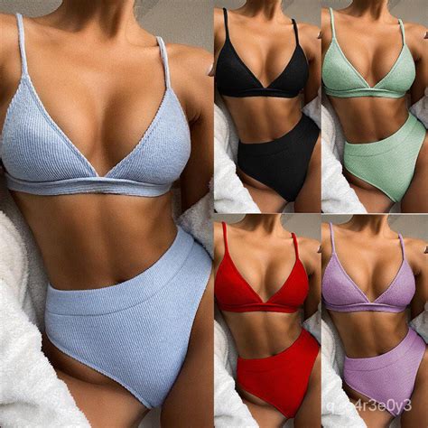 Jual 5 Color High Waist Women Bikini Sets Special Fabric Pure Color