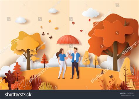 Paper Art Style Of Autumn Landscape With Cute Royalty Free Stock