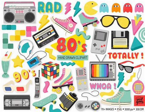 80s Clipart. Hand Drawn Eighties, Nineties Nostalgia Clip Art. 80s, 90s ...