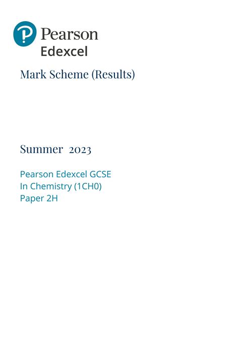 SOLUTION Edexcel Gcse Triple Science Chemistry Paper 2 June 2023 Mark