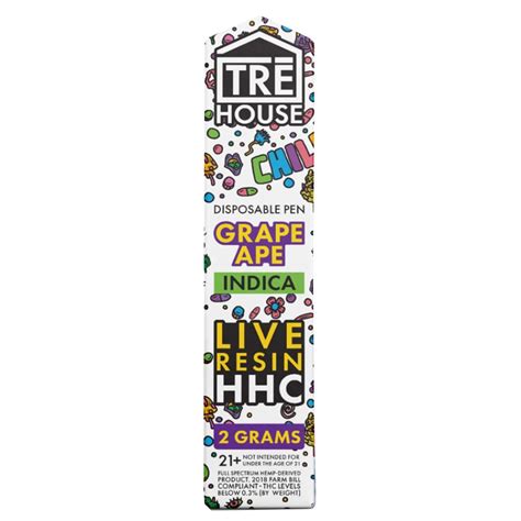 Live Resin Hhc Vape Pen Grape Ape Indica 1g TrĒ House