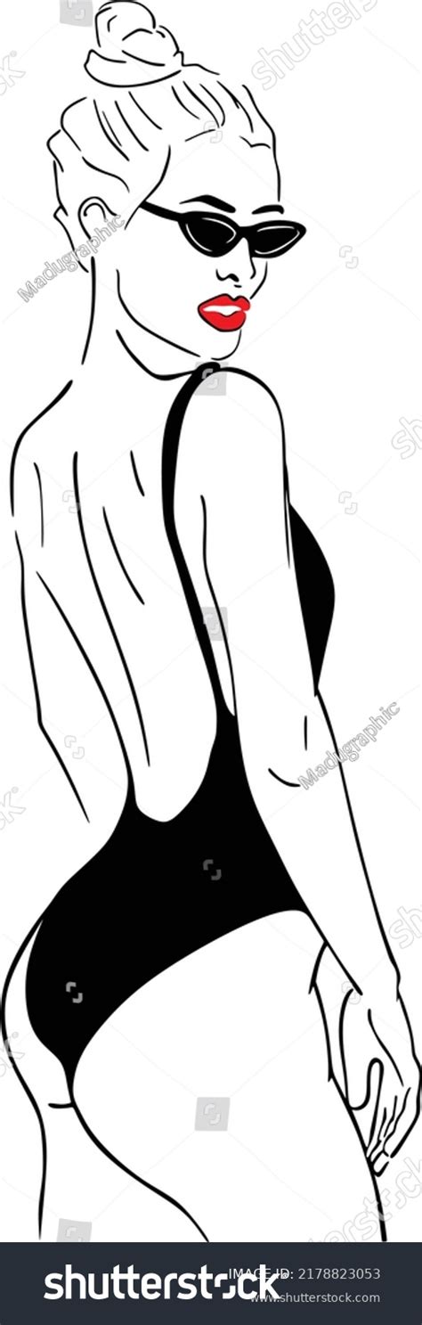 Hot Bikini Girl Vector Drawing Line Stock Vector Royalty Free Shutterstock