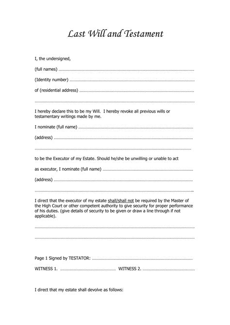 Free Printable Last Will And Testament Templates Pdf Word