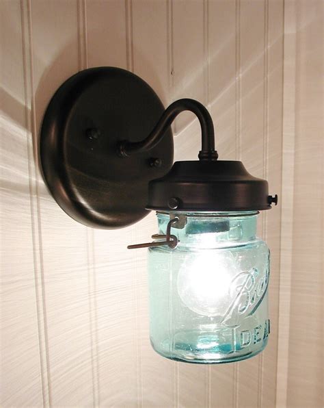 Vintage Blue Canning Jar Sconce Light Mason Wall Flush Mount Etsy