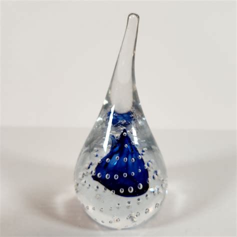 Crystal Paperweight Cobalt Blue Tear Drop Adam Jablonski Art Glass