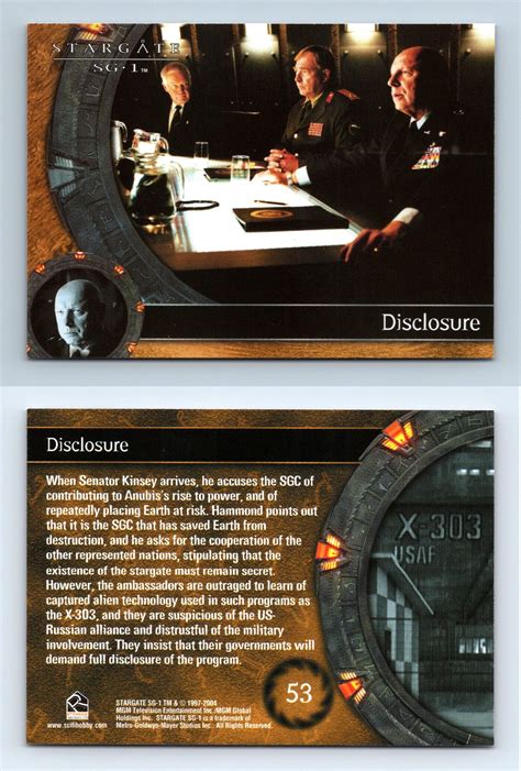 Disclosure 53 Stargate SG1 Season 6 Rittenhouse Trading Card