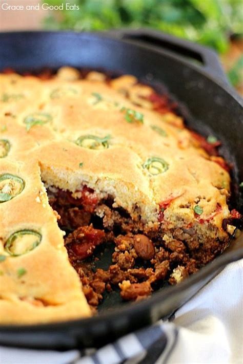 Chili Cornbread Pie One Skillet Recipe Grace And Good Eats