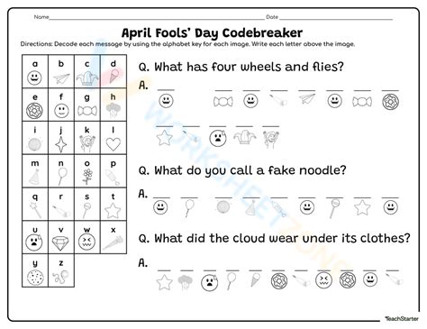 April Fools Day Codebreaker Worksheet