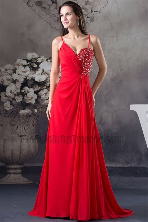 Sexy Red Chiffon Prom Dress Evening Gown With Beading Thecelebritydresses